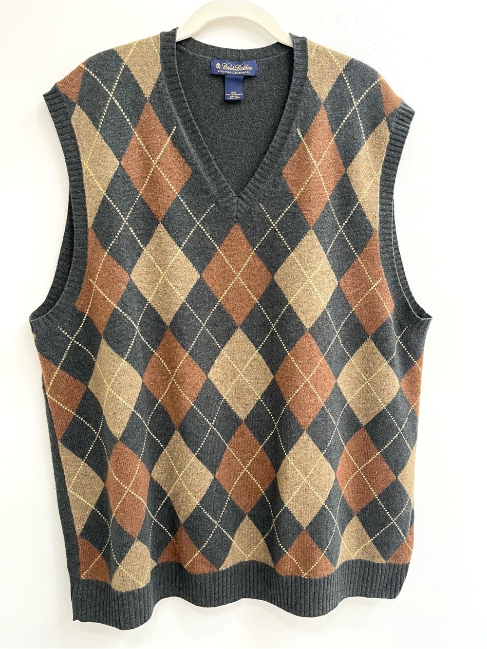 Archive Scottish Lambswool Argyle Sweater Vest Olive Green Brown Tan XXL